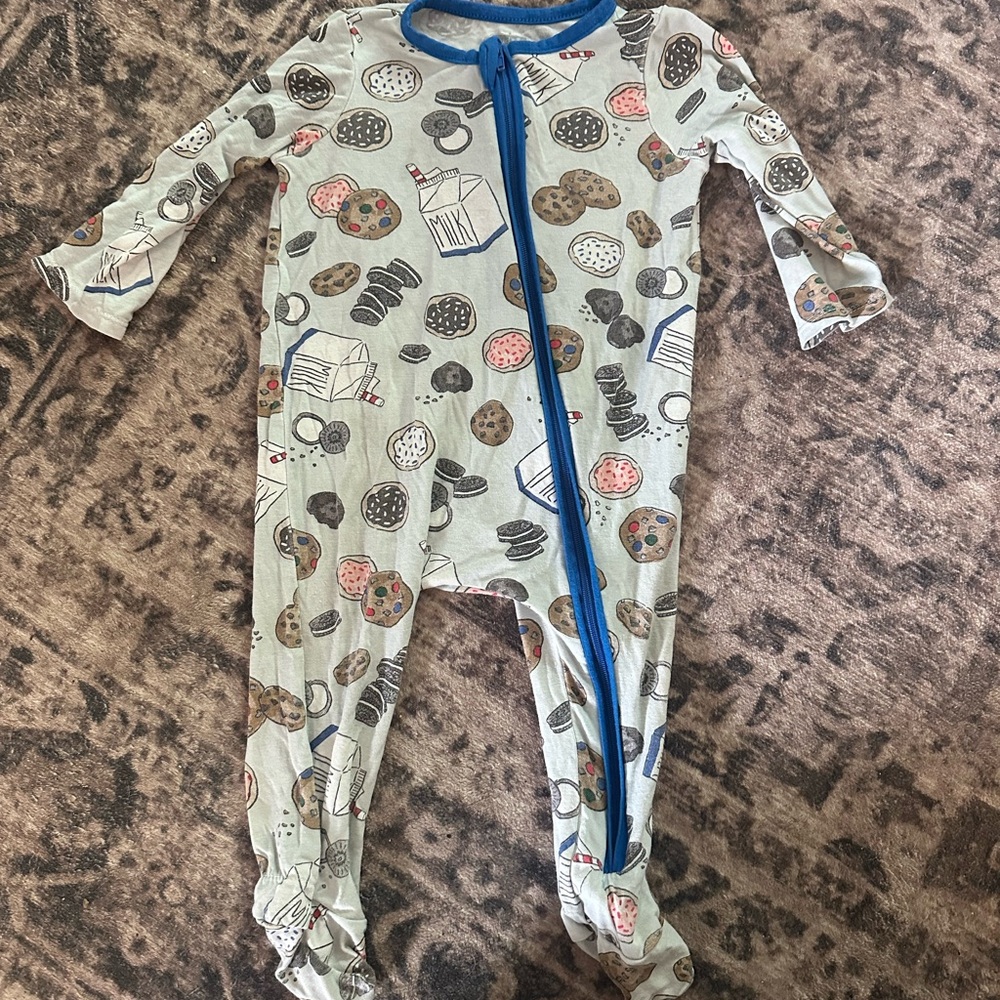 Mud Pie Blue and Brown Footies Bamboo One Piece 6-9 month